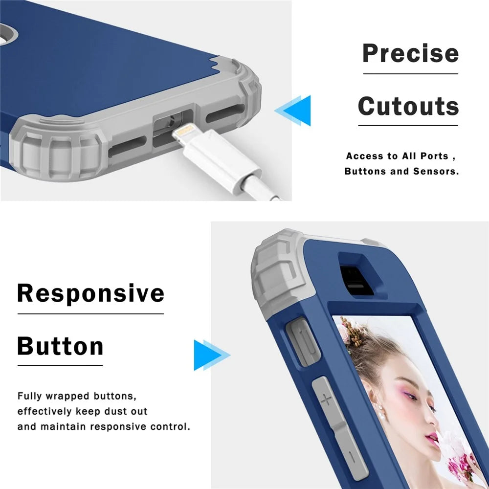 For iPhone 7 / 8 / SE (2020) / SE (2022) 3-in-1 Mobile Phone Case Fall Proof Silicone + PC Thickened Corner Hybrid Cover - Navy Blue - 3