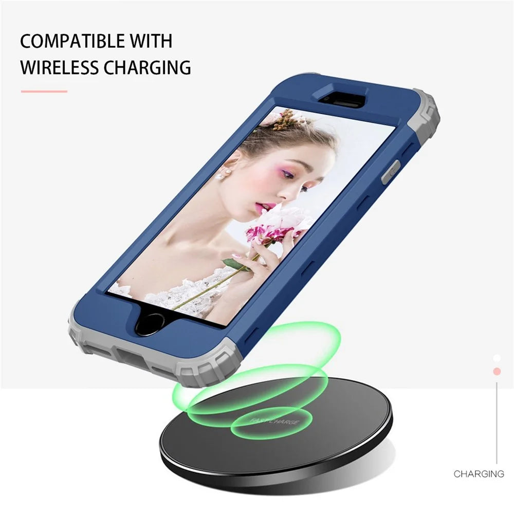 For iPhone 7 / 8 / SE (2020) / SE (2022) 3-in-1 Mobile Phone Case Fall Proof Silicone + PC Thickened Corner Hybrid Cover - Navy Blue - 5