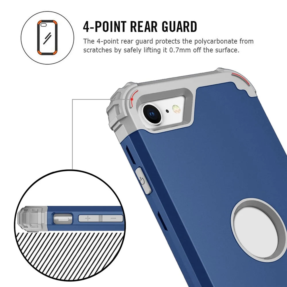 For iPhone 7 / 8 / SE (2020) / SE (2022) 3-in-1 Mobile Phone Case Fall Proof Silicone + PC Thickened Corner Hybrid Cover - Navy Blue - 6