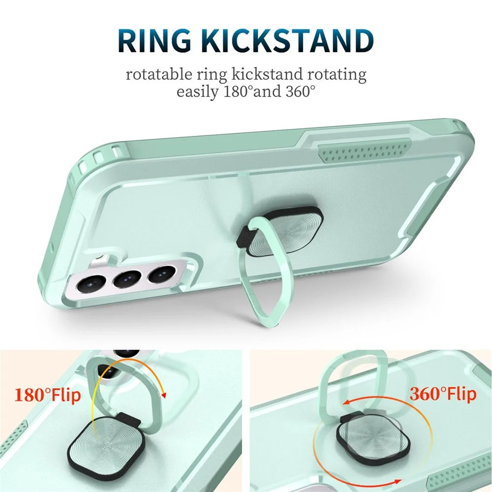 3-in-1 Anti-shock Phone Case For Samsung Galaxy S22+ 5G, Anti-scratch Kickstand Ring Holder Precise Cutouts Phone Back Cover - Green - 2