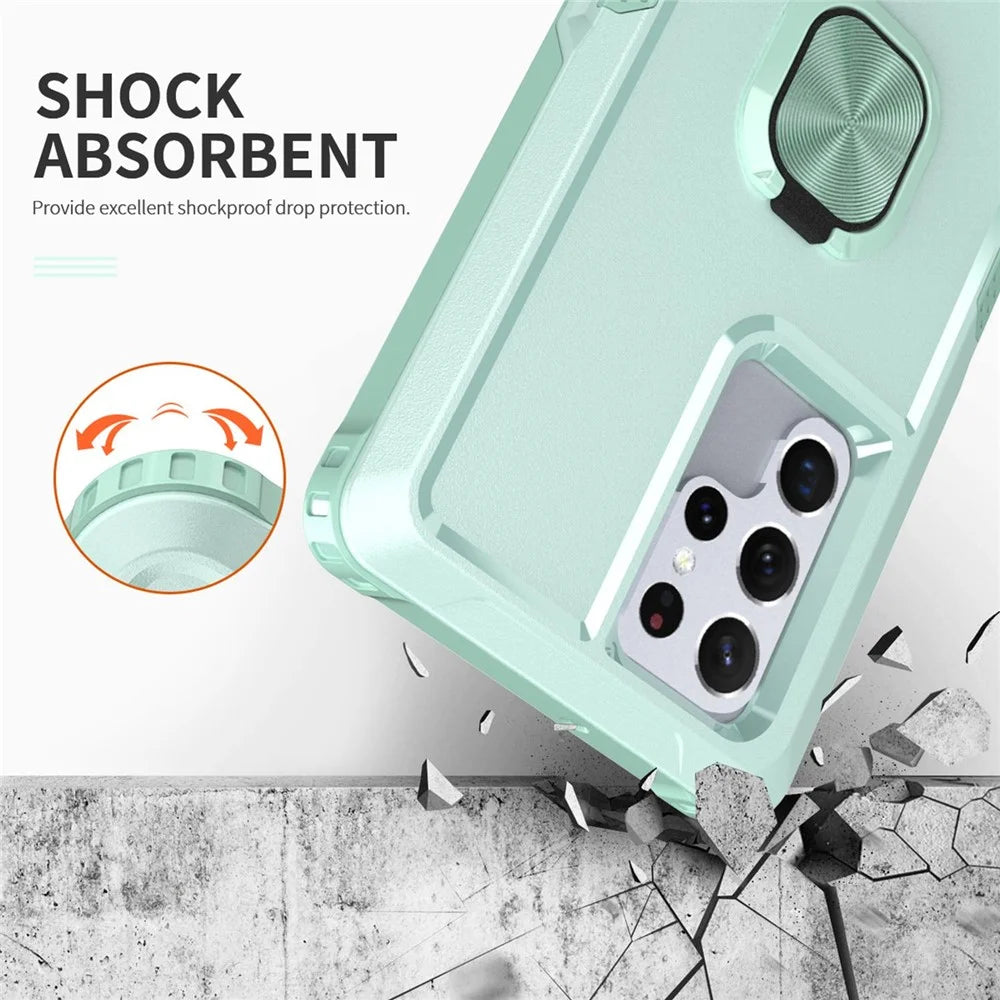 For Samsung Galaxy S22 Ultra 5G 3-in-1 Ring Holder Phone Case Kickstand Protective Phone Back Cover - Green - 4