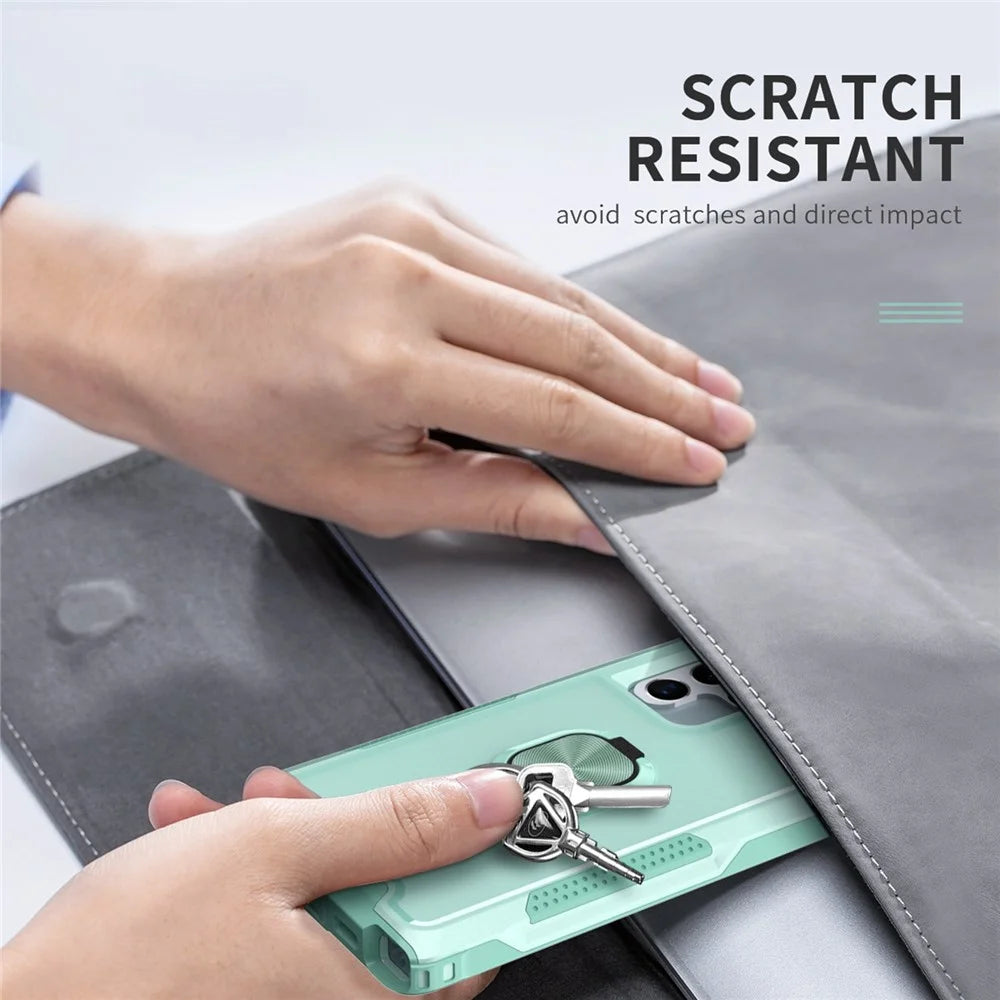 For Samsung Galaxy S22 Ultra 5G 3-in-1 Ring Holder Phone Case Kickstand Protective Phone Back Cover - Green - 6