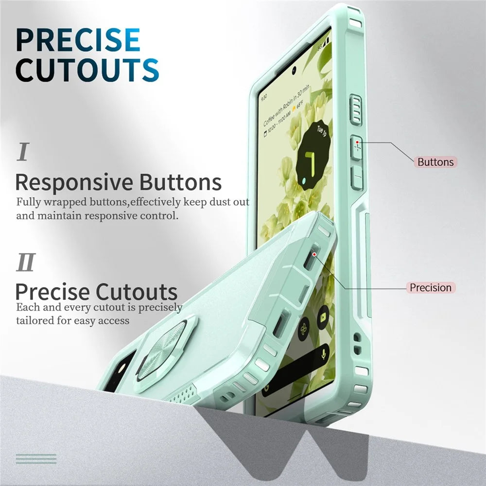 3-in-1 Drop-proof Phone Case For Google Pixel 6, Kickstand Ring Holder Precise Cutouts Phone Back Cover - Green - 5