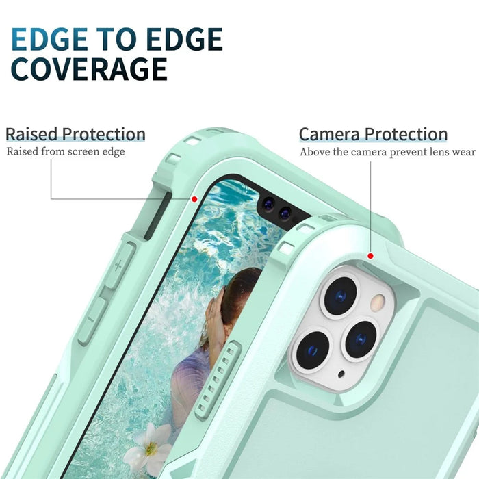 For iPhone 12 Pro Max 6.7 inch 3-in-1  PC + Silicone Phone Case Rotatable Ring Kickstand Anti-scratch Protective Phone Back Cover - Green - 4