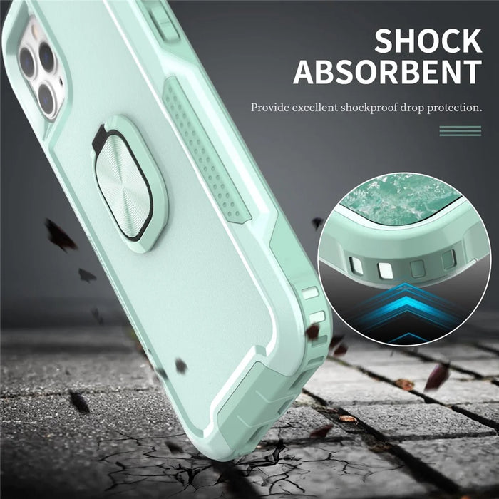 For iPhone 12 Pro Max 6.7 inch 3-in-1  PC + Silicone Phone Case Rotatable Ring Kickstand Anti-scratch Protective Phone Back Cover - Green - 5
