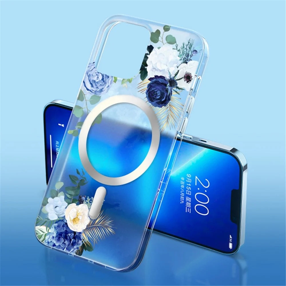 Flower Series for iPhone 14 6.1 inch Compatible with MagSafe Wireless Charging Phone Cover Flower Pattern Printing Matte TPU + PC Case - Orchid - 1