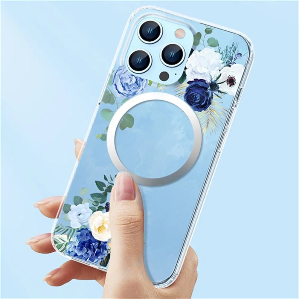 Flower Series for iPhone 14 6.1 inch Compatible with MagSafe Wireless Charging Phone Cover Flower Pattern Printing Matte TPU + PC Case - Orchid - 2