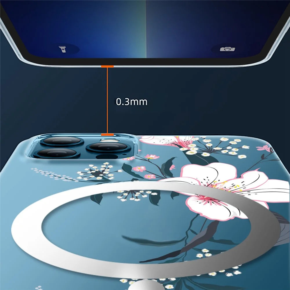 Flower Series for iPhone 14 6.1 inch Compatible with MagSafe Wireless Charging Phone Cover Flower Pattern Printing Matte TPU + PC Case - Orchid - 3
