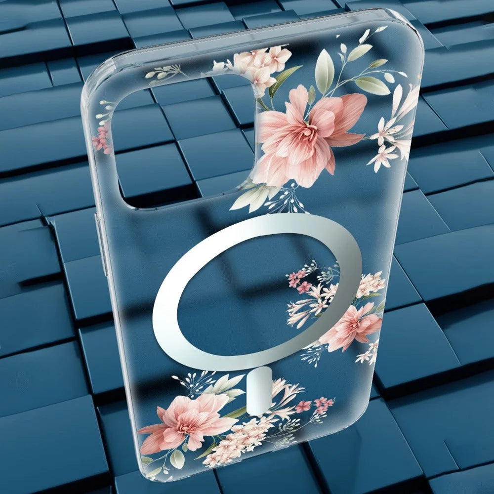 Flower Series for iPhone 14 6.1 inch Compatible with MagSafe Wireless Charging Phone Cover Flower Pattern Printing Matte TPU + PC Case - Orchid - 4