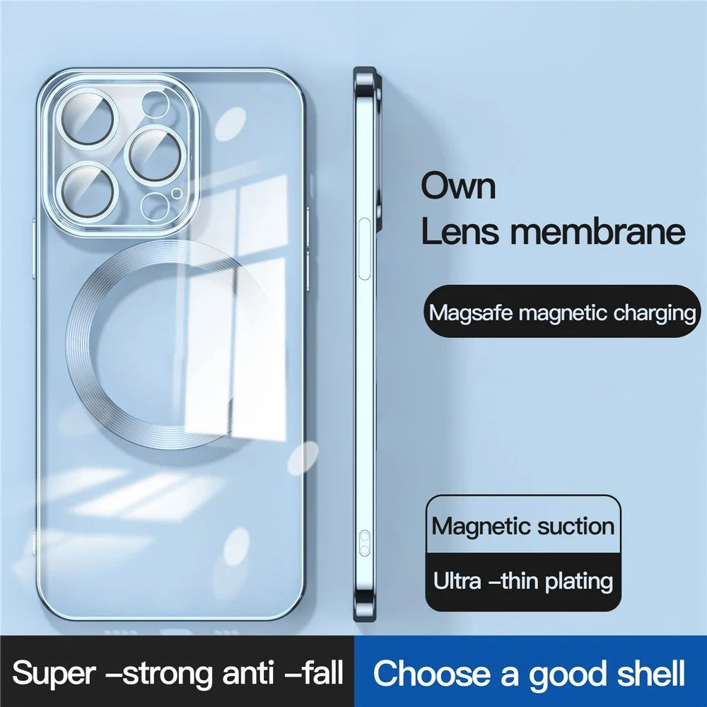 For iPhone 14 Plus Magnetic Charging TPU Phone Back Cover Ultra-Thin Phone Case with Lens Film - Green - 2