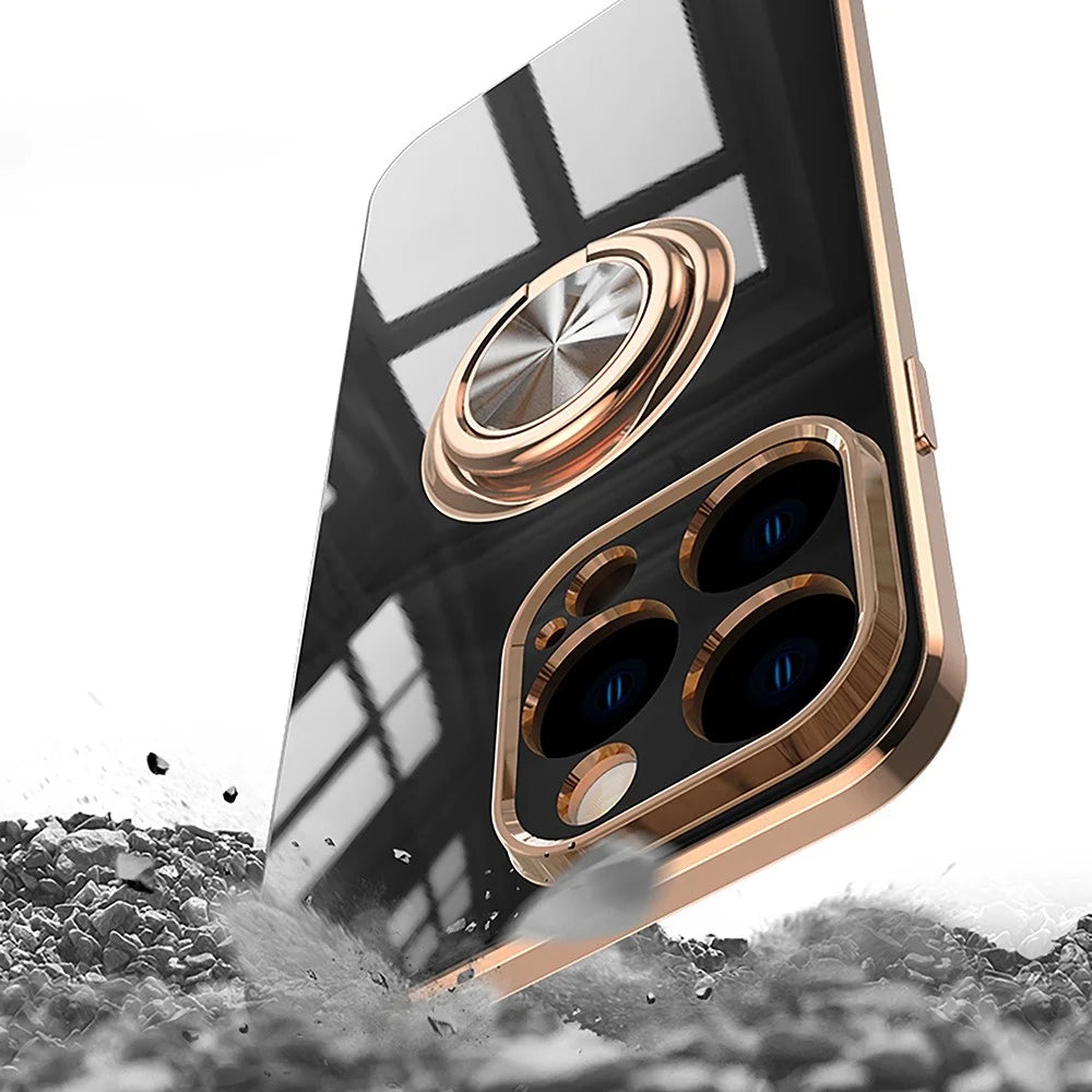 Precise Cutout Soft TPU Phone Case For iPhone 14 6.1 inch, Ring Holder Kickstand 9D Electroplating Mobile Phone Back Cover - White - 7