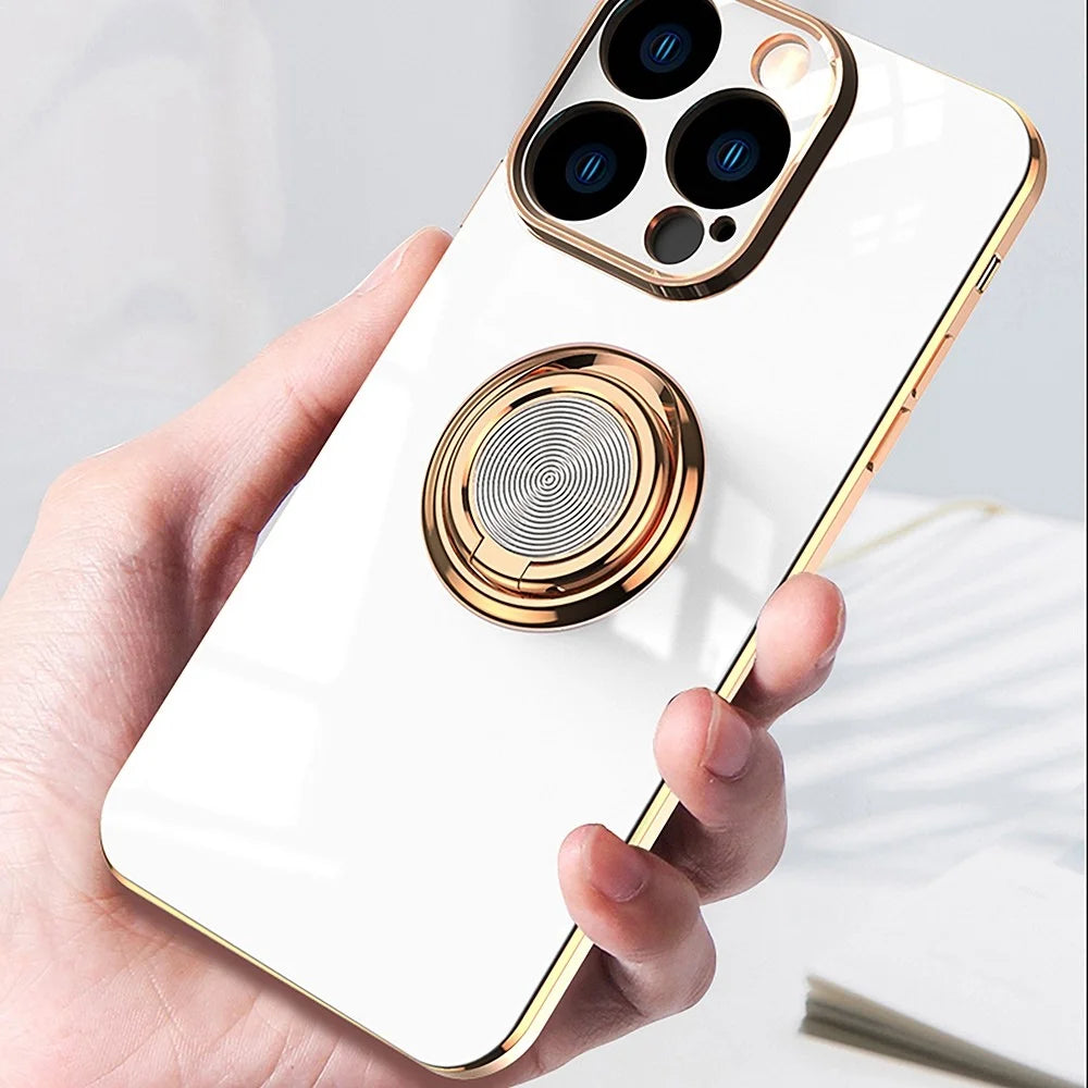 Soft TPU Phone Case Kickstand For iPhone 14 Pro 6.1 inch, Ring Holder Anti-drop 9D Electroplating Precise Cutout Phone Back Cover - Black - 2