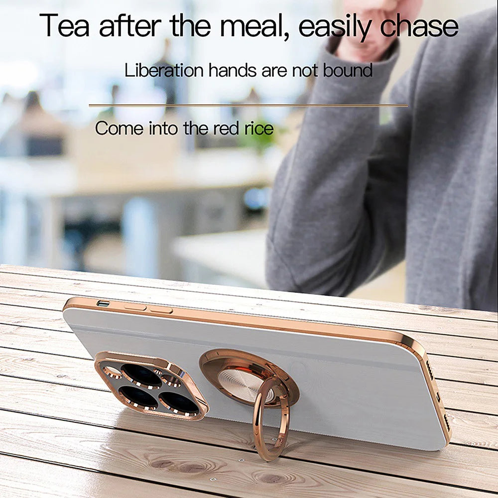 Soft TPU Phone Case Kickstand For iPhone 14 Pro 6.1 inch, Ring Holder Anti-drop 9D Electroplating Precise Cutout Phone Back Cover - Black - 3