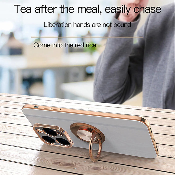Anti-fall Phone Case Kickstand For iPhone 14 Pro Max 6.7 inch, Ring Holder 9D Electroplating Precise Cutout Ultra Slim Phone Back Cover - Dark Green - 3