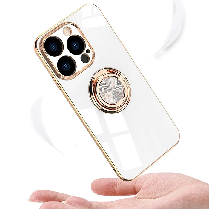 Anti-fall Phone Case Kickstand For iPhone 14 Pro Max 6.7 inch, Ring Holder 9D Electroplating Precise Cutout Ultra Slim Phone Back Cover - Dark Green - 5