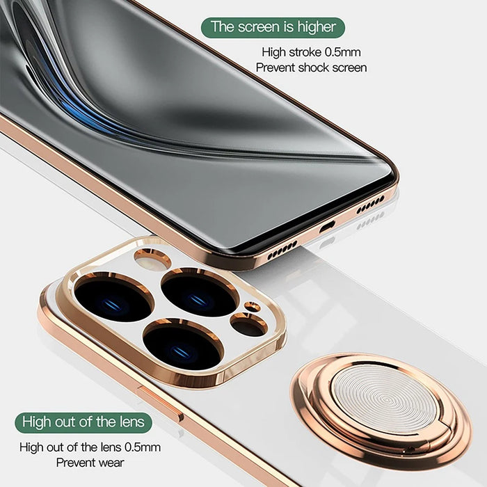 Anti-fall Phone Case Kickstand For iPhone 14 Pro Max 6.7 inch, Ring Holder 9D Electroplating Precise Cutout Ultra Slim Phone Back Cover - Dark Green - 6