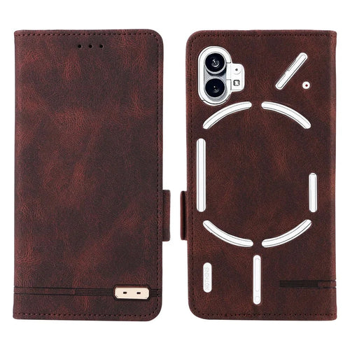 For Nothing phone (1) 5G Hardware Decor Cell Phone Case PU Leather Wallet Stand Fully Wrapped Shell - Coffee - 1