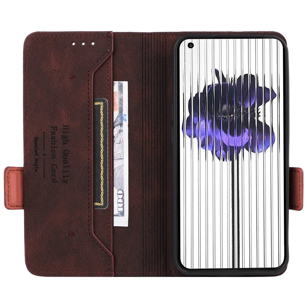 For Nothing phone (1) 5G Hardware Decor Cell Phone Case PU Leather Wallet Stand Fully Wrapped Shell - Coffee - 2