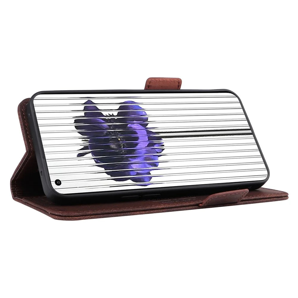 For Nothing phone (1) 5G Hardware Decor Cell Phone Case PU Leather Wallet Stand Fully Wrapped Shell - Coffee - 3