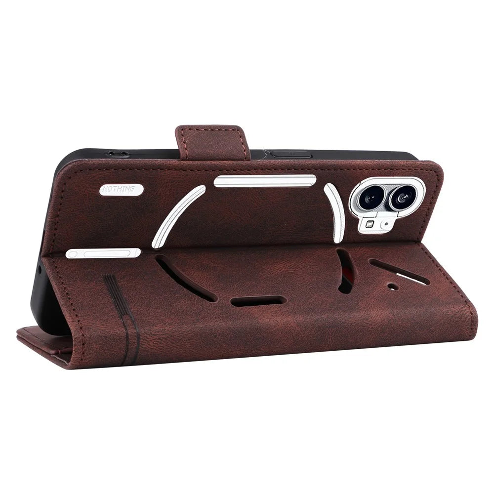 For Nothing phone (1) 5G Hardware Decor Cell Phone Case PU Leather Wallet Stand Fully Wrapped Shell - Coffee - 4
