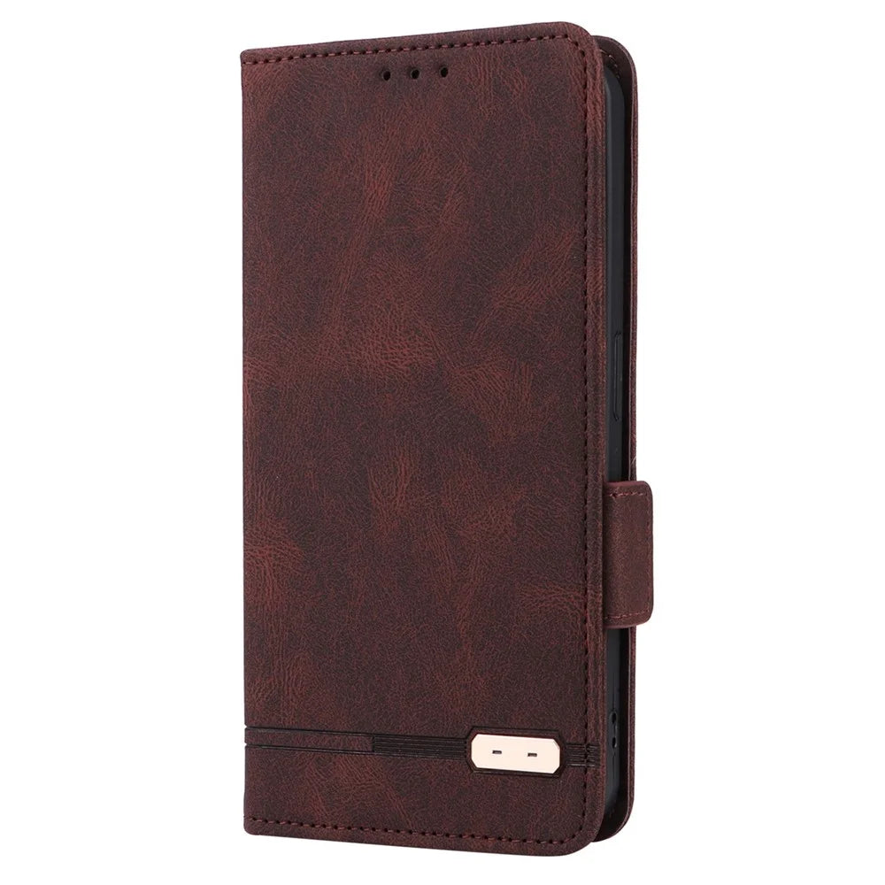 For Nothing phone (1) 5G Hardware Decor Cell Phone Case PU Leather Wallet Stand Fully Wrapped Shell - Coffee - 6