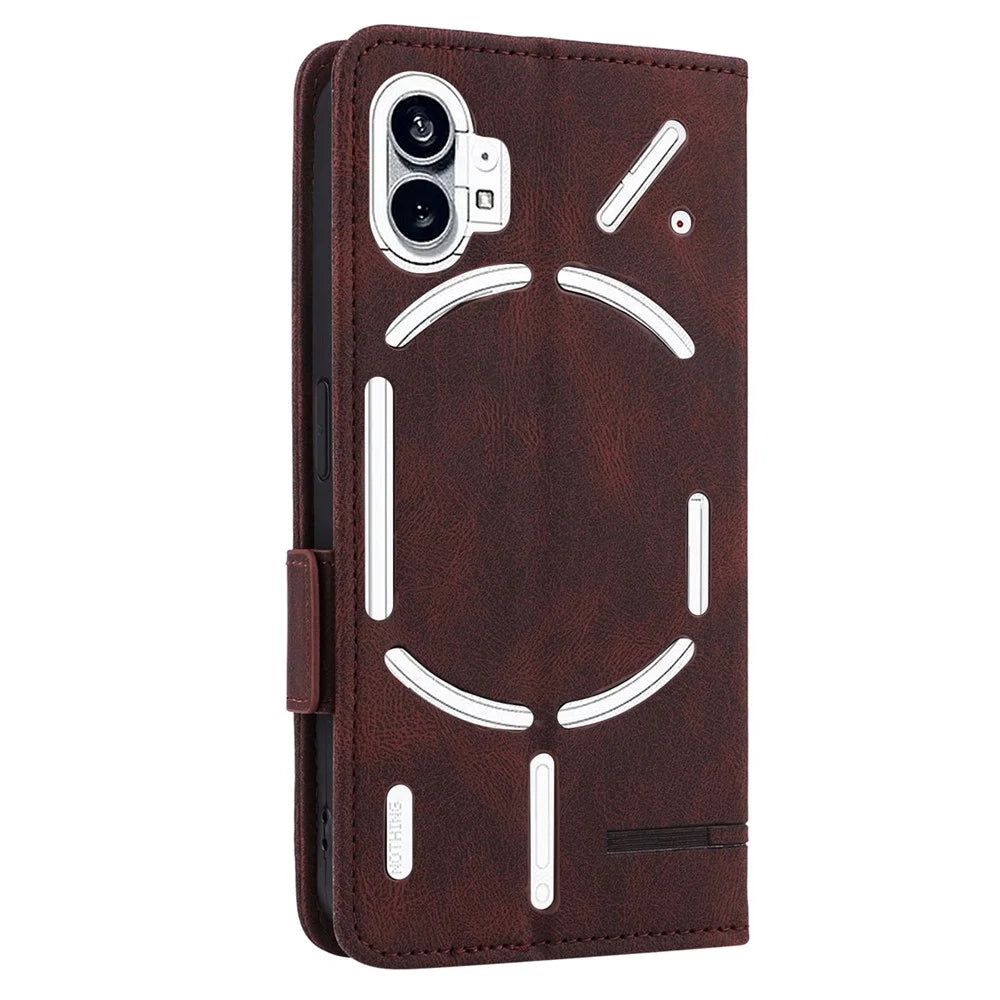 For Nothing phone (1) 5G Hardware Decor Cell Phone Case PU Leather Wallet Stand Fully Wrapped Shell - Coffee - 7