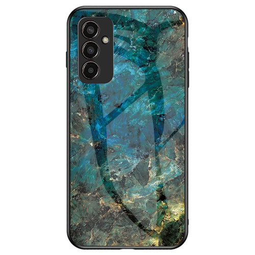 For Samsung Galaxy M13 4G Marble Pattern Phone Shell Tempered Glass + PC + TPU Hybrid Protective Cover - Emerald Marble - 1