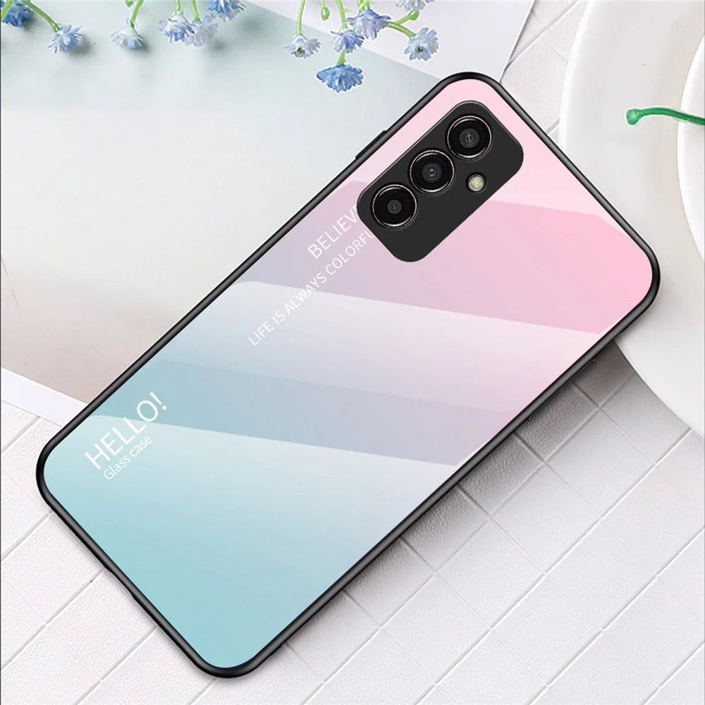 Phone Case for Samsung Galaxy M13 4G, Anti-Drop Gradient Color  Shell Tempered Glass + PC + TPU Phone Protector - Pink / Blue - 2