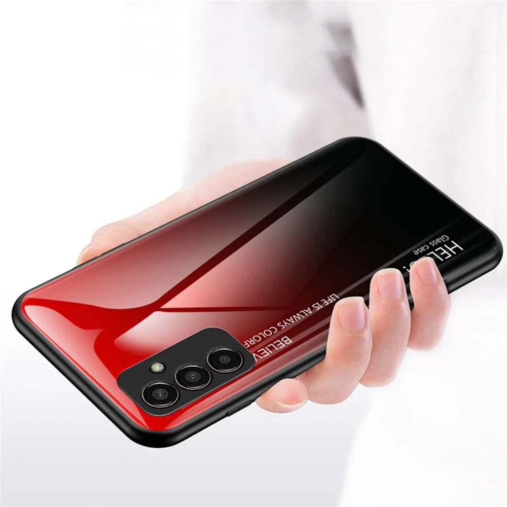 Phone Case for Samsung Galaxy M13 4G, Anti-Drop Gradient Color  Shell Tempered Glass + PC + TPU Phone Protector - Pink / Blue - 3