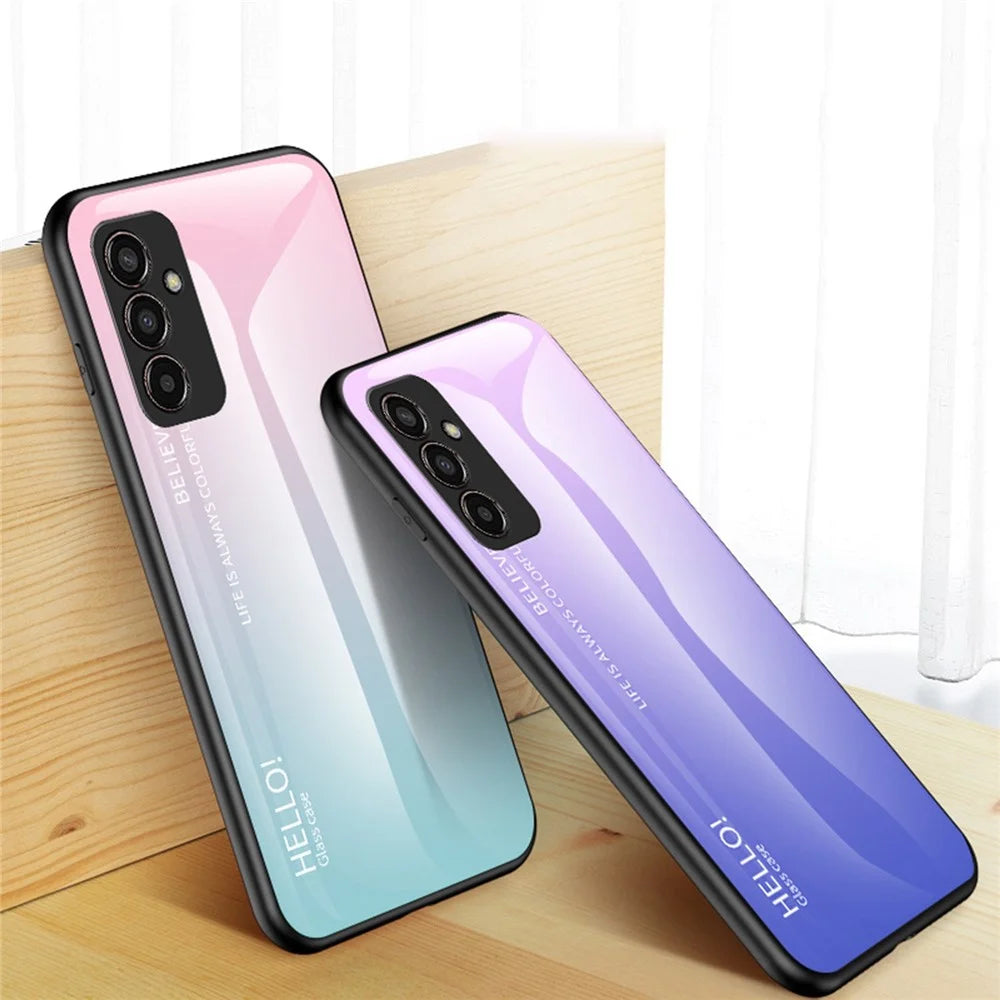 Phone Case for Samsung Galaxy M13 4G, Anti-Drop Gradient Color  Shell Tempered Glass + PC + TPU Phone Protector - Pink / Blue - 7