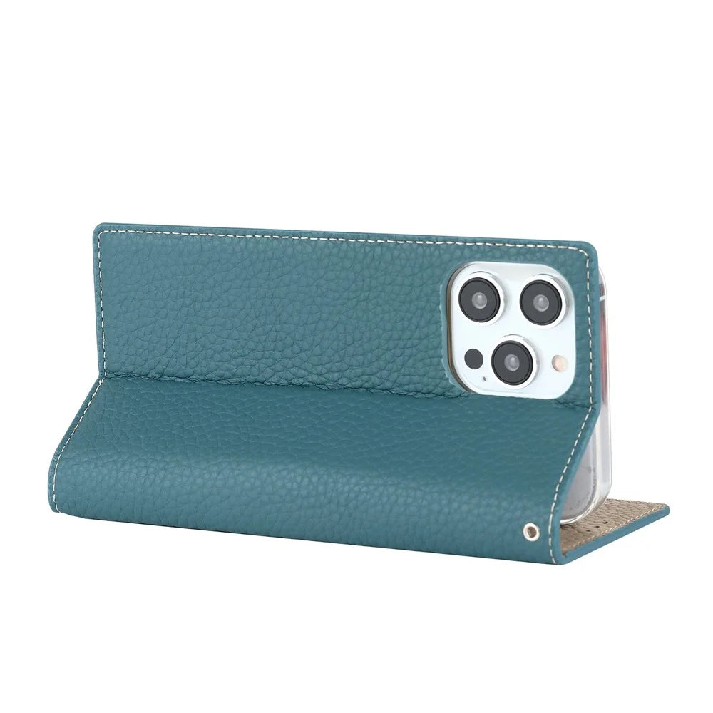 For iPhone 14 Pro Max 6.7 inch Genuine Leather Case Litchi Texture Wallet Stand Folio Flip Phone Cover with Hand Strap - Baby Blue - 4