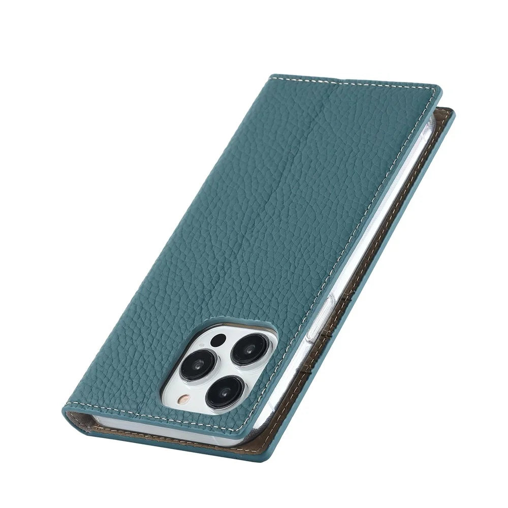 For iPhone 14 Pro Max 6.7 inch Genuine Leather Case Litchi Texture Wallet Stand Folio Flip Phone Cover with Hand Strap - Baby Blue - 5