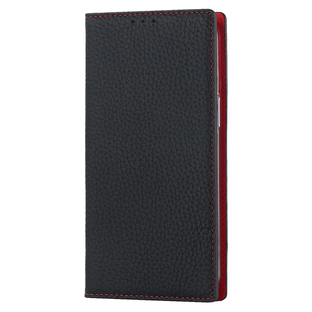 For iPhone 14 Pro 6.1 inch Genuine Leather TPU Phone Cover Litchi Texture Wallet Foldable Stand Protective Case with Hand Strap - Black - 7