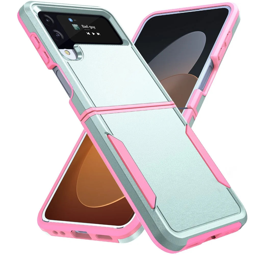 Shockproof Case for Samsung Galaxy Z Flip4 5G, PC + TPU Phone Cover Anti-drop Slim Case - Pink  /  Green - 1