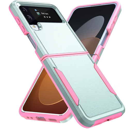 Shockproof Case for Samsung Galaxy Z Flip4 5G, PC + TPU Phone Cover Anti-drop Slim Case - Pink  /  Green - 1