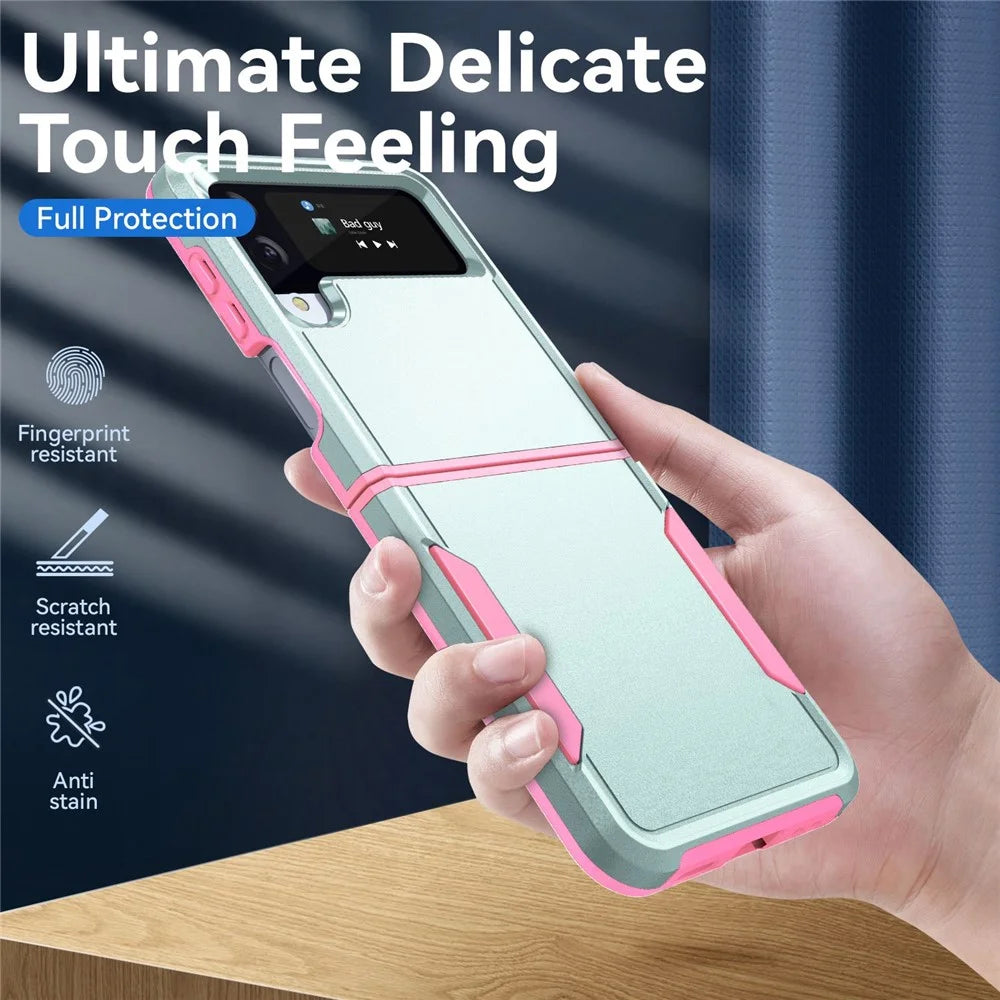 Shockproof Case for Samsung Galaxy Z Flip4 5G, PC + TPU Phone Cover Anti-drop Slim Case - Pink  /  Green - 2