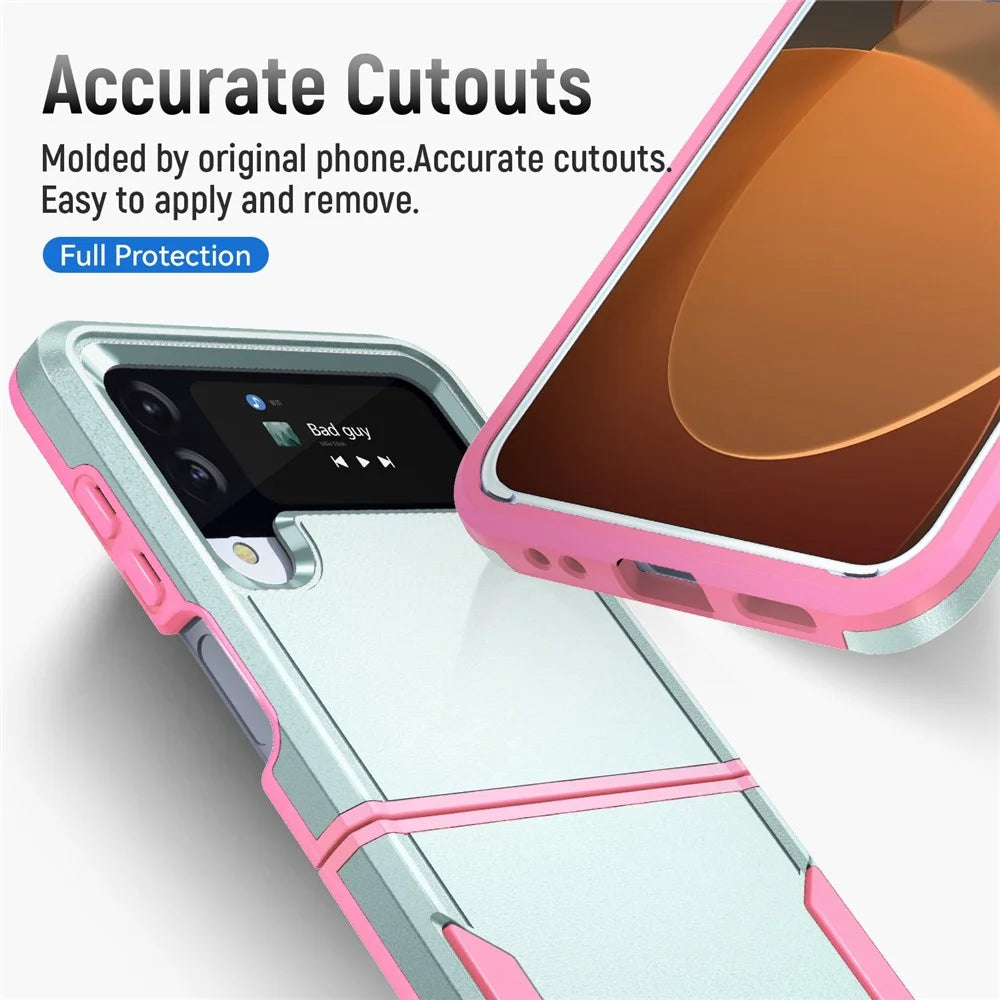 Shockproof Case for Samsung Galaxy Z Flip4 5G, PC + TPU Phone Cover Anti-drop Slim Case - Pink  /  Green - 3