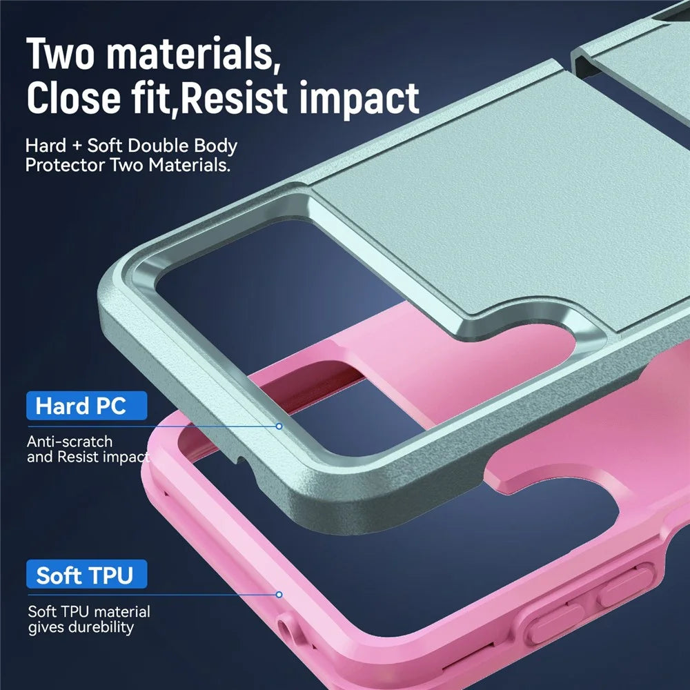Shockproof Case for Samsung Galaxy Z Flip4 5G, PC + TPU Phone Cover Anti-drop Slim Case - Pink  /  Green - 4