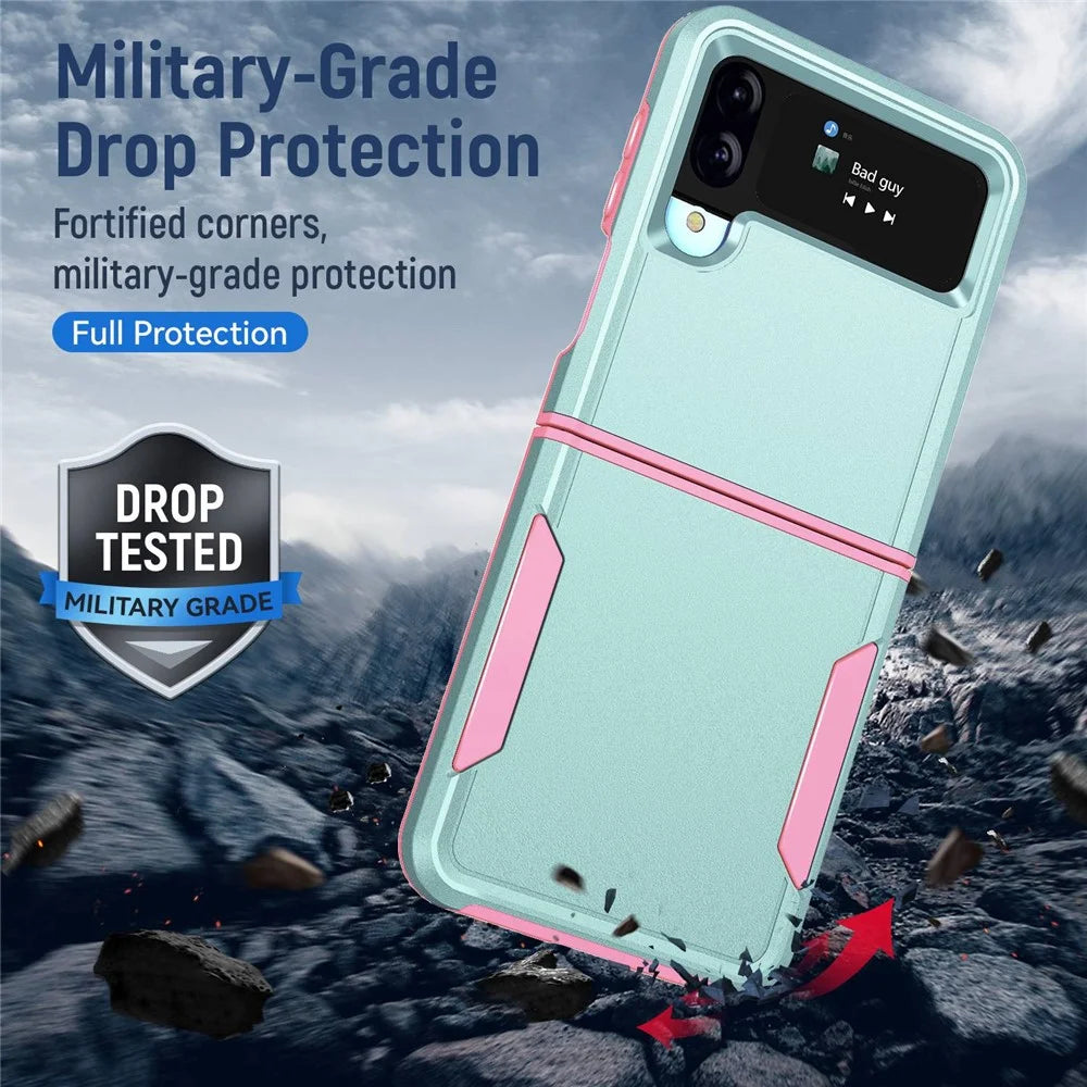 Shockproof Case for Samsung Galaxy Z Flip4 5G, PC + TPU Phone Cover Anti-drop Slim Case - Pink  /  Green - 5