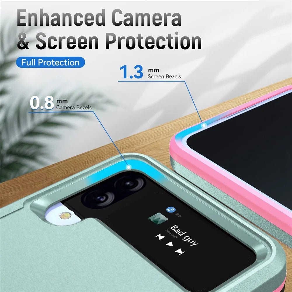 Shockproof Case for Samsung Galaxy Z Flip4 5G, PC + TPU Phone Cover Anti-drop Slim Case - Pink  /  Green - 6