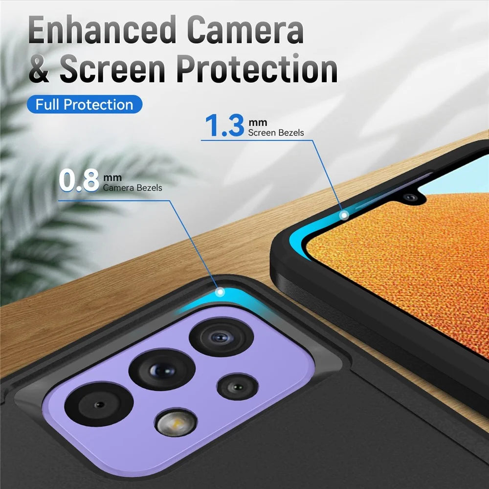 For Samsung Galaxy A33 5G PC + TPU Phone Protective Case Rotating Ring Kickstand Anti-drop Back Cover Support Magnetic Car Mount - Black / Black - 7