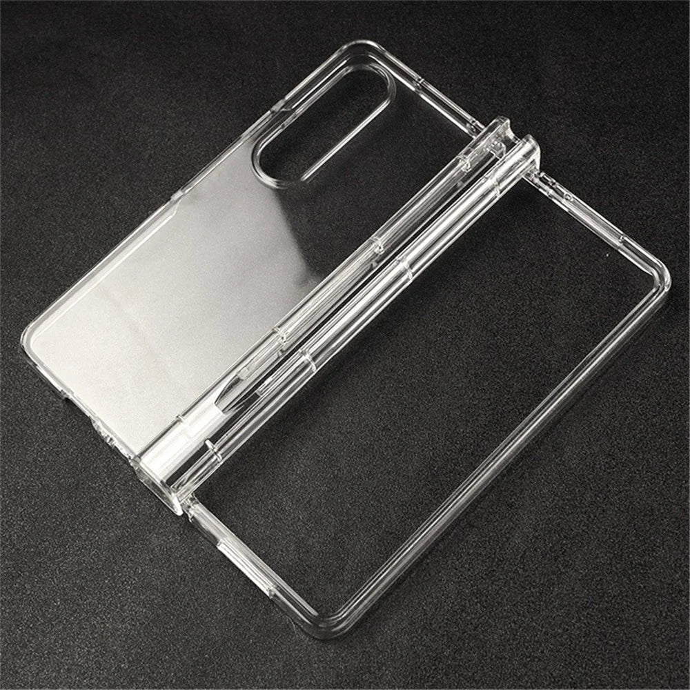 For Samsung Galaxy Z Fold4 5G Transparent Folding Phone Case Wear-resistant Anti-fall Cover with Pen Holder - 1