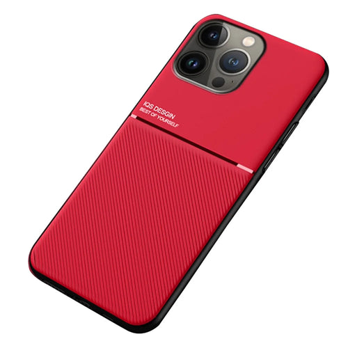 Cell Phone Case for iPhone 14 Pro 6.1 inch Lines Imprinted Anti-wear Anti-shock PU Leather TPU Shell with Built-in Metal Sheet - Red - 1
