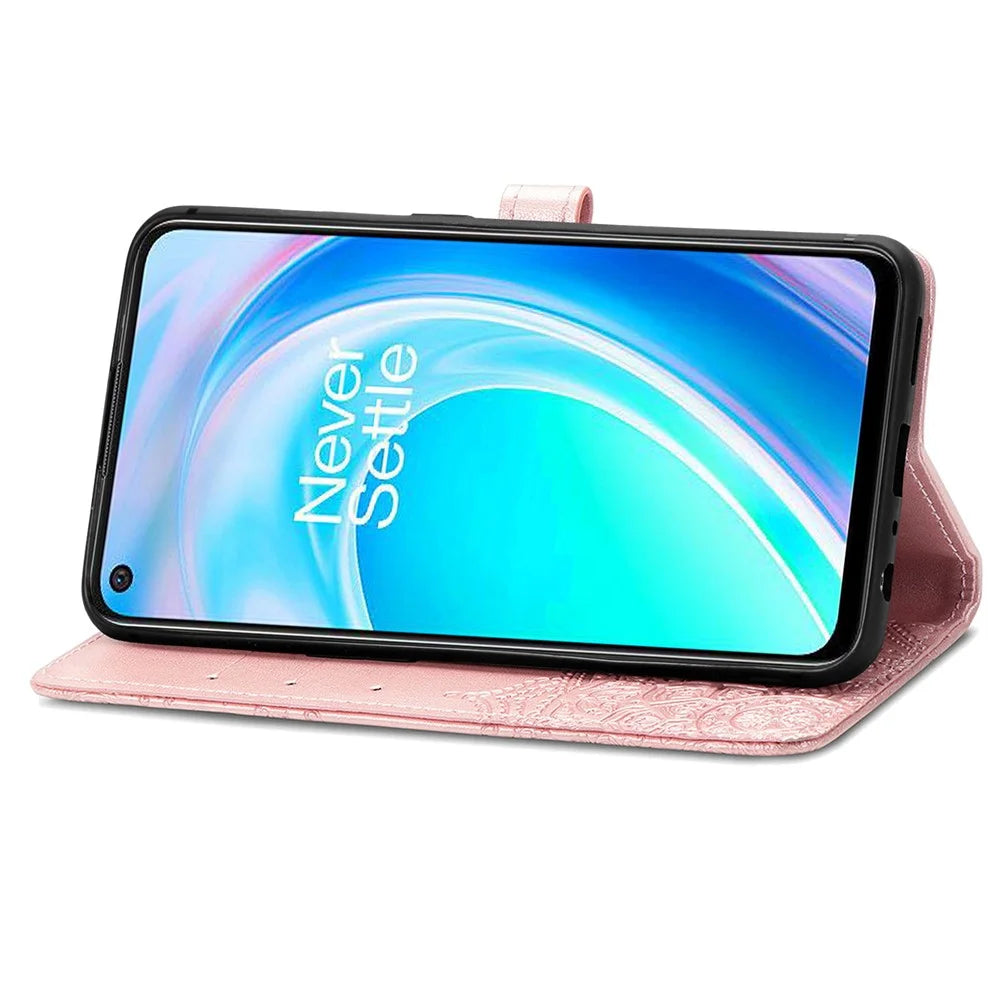 For OnePlus Nord CE 2 Lite 5G Embossed Mandala Pattern PU Leather Cover Magnetic Clasp Phone Stand Wallet Case with Strap - Rose Gold - 3