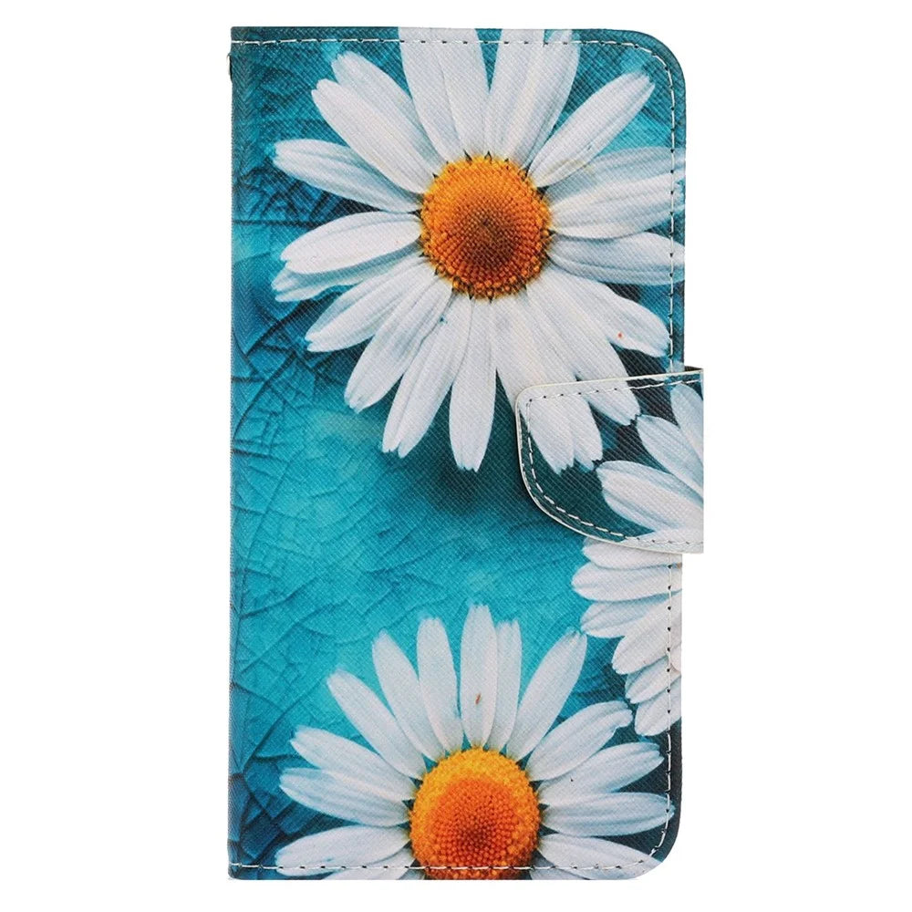 For iPhone 14 6.1 inch Cross Texture Pattern Printing Phone Cover Stand Wallet PU Leather Magnetic Clasp Case - Chrysanthemum - 7