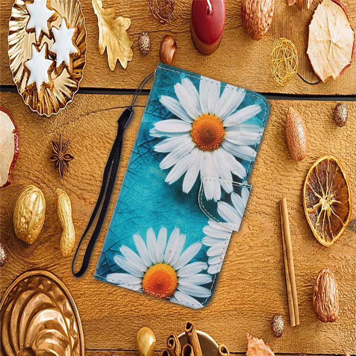 For iPhone 14 Plus Cross Texture PU Leather Case Pattern Printing Foldable Stand Phone Wallet Full Protection Case - Chrysanthemum - 6