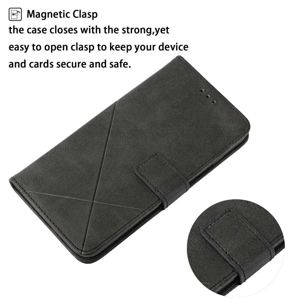 For iPhone 14 6.1 inch Solid Color Stand Wallet Anti-fall Case Line Imprinting PU Leather+TPU Phone Cover - Black - 4
