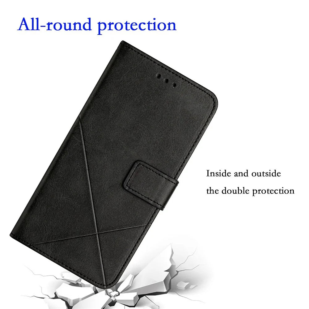 For iPhone 14 6.1 inch Solid Color Stand Wallet Anti-fall Case Line Imprinting PU Leather+TPU Phone Cover - Black - 5