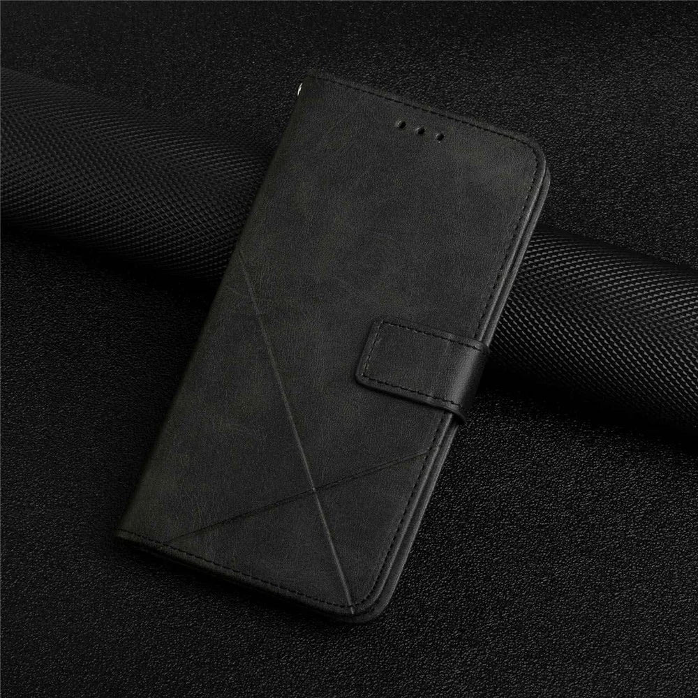 For iPhone 14 6.1 inch Solid Color Stand Wallet Anti-fall Case Line Imprinting PU Leather+TPU Phone Cover - Black - 6
