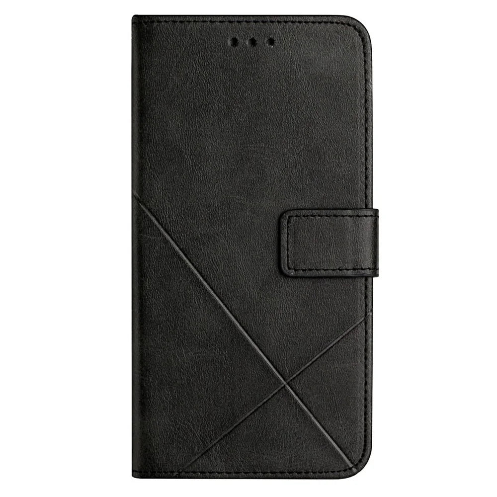 For iPhone 14 6.1 inch Solid Color Stand Wallet Anti-fall Case Line Imprinting PU Leather+TPU Phone Cover - Black - 7
